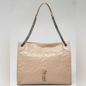 Saint Laurent Beige Crinkled Calfskin Leather Large Niki Tote Bag